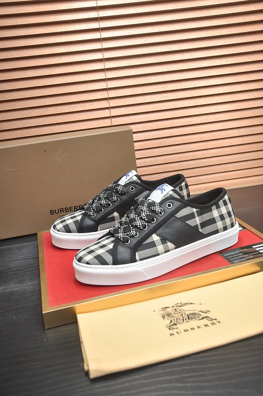 Men's shoes💰460💶【Burberry】Classic low-top sneakers｜Imported cowhide with classic plaid fabric｜Cow leather lining｜Original outsole｜Fine workmanship and comfortable to wear Size: 38-44 (customized at 45)
